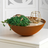 Hoberg LED Pflanzsäule in Rost-Optik mit Gingkoblätter-Design, LED-Beleuchtung und abnehmbarer Pflanzschale, vielseitig und batteriebetrieben.