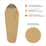 Where Tomorrow Camping Schlafsack Small & Light - Mumienschlafsack Curry mit wasserabweisendem Material, atmungsaktiver Innenfütterung und Packsack.