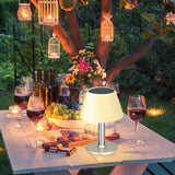 EASYmaxx Solar-Tischleuchte Edelstahl/weiß mit warmweißem LED-Licht, praktischem Schalter und bis zu 8 Stunden Leuchtdauer, Höhe ca. 29 cm.