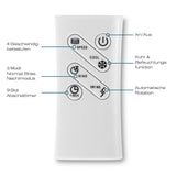 Hoberg Luftkühler mit Peltier-Element Fernbedienung mit 4 Geschwindigkeitsstufen, Timer und automatischer Rotationsfunktion in schwarz/weiß.