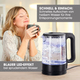 GOURMETmaxx Glas-Wasserkocher LED - 1,7l - schwarz matt mit blauem LED-Effekt und Wasserstandsanzeige beim Aufkochen.