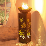 EASYmaxx LED-Dekosäule mit Planzschale Rost-Optik "Bauernrose" beleuchtet dekorativ Wohnzimmer und Garten mit integriertem Timer.