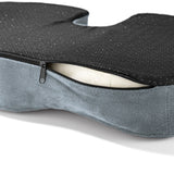 VITALmaxx Ergonomisches Gel-Sitzkissen inkl. Fleecebezug grau mit Memory-Foam-Gel-Kombination und seitlichem Reißverschluss.