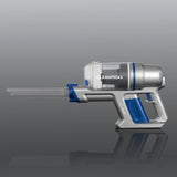 CLEANmaxx Akku-Zyklon-Staubsauger 22,2V in Silber-Blau mit beutelloser Zyklon-Technologie und klarem Schmutzauffangbehälter.