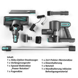 CLEANmaxx Akku-Zyklon-Staubsauger anthrazit/türkis mit Zubehör, 3-fach-Filter und Power Rotation Bodendüse, kabellos und vielseitig.