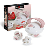 MAXXMEE Anti Cellulite Massagegerät - 2 Intensitätsstufen, ergonomisch, mit Noppenrädern und magnetischem Massageaufsatz, weiß.