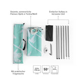 GARVIDA Sonnensegel - 210 x 175 cm - türkis/weiß mit Palmen-Optik, UV 50+ Schutz, praktische Tragetasche und einfachem Aufbau.