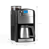FRESH-AROMA-PERFECT Filterkaffeemaschine mit Mahlwerk, Glas- und Isolierkanne, 24h-Timer, Kegelmahlwerk, 5 Mahlgrade, 2-10 Tassen.