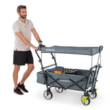 HOBERG faltbarer Bollerwagen mit Dach, grau, robust, faltbar, mit Getränkehalter und Kühltasche, ideal für Hobby & Freizeit.