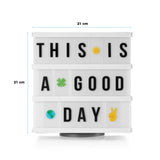 EASYmaxx LED-Leuchtkasten Würfel mit 173 Buchstaben und 150 Moodjis, beleuchtet, ideal für individuelle Botschaften.