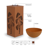 GARVIDA LED-Dekosäule Rost-Optik Ginko mit Pflanzschale, 59 cm, Ginkgoblätter-Design, batteriebetrieben, mit Timerfunktion.