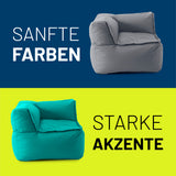 LUMALAND Sitzsack-Sofa Ecke 340 L Türkis mit modularem System, Reißverschluss-Verbindung, abwischbarem Bezug und EPS-Füllung.
