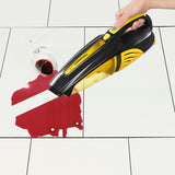 CLEANmaxx Akku-Handstaubsauger 2in1 in Gelb/Schwarz saugt schnell verschüttete Flüssigkeiten und Schmutz auf glatten Flächen.