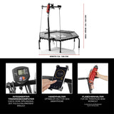 FitEngine Fitness-Trampolin Smart mit 5-fach höhenverstellbarem Haltegriff, Trainingscomputer, Handy- und Flaschenhalter.