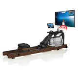 FitEngine Wasser-Rudergerät Smart braun mit realistischem Wasserwiderstand, Wireless Connection und Full-Body-Workout Display.