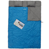 Where Tomorrow Doppelschlafsack mit Tragetasche, 2-Personen Schlafsack, royalblau, wasserabweisend, 190 x 150 cm, für Camping und Reisen.