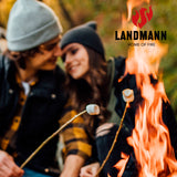 LANDMANN Feuerkorb "Steel Stripes" zeigt loderndes Feuer mit 360° Sicht und robustem Design im Garten.