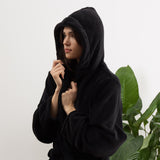 LUMALAND Bademantel Luxury Mikrofaser Bademantel mit Kapuze für Damen und Herren XL in Schwarz, warm und flauschig.