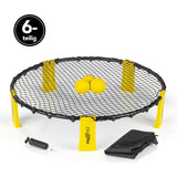 MAXXMEE Mini-Volleyball-Spiel Spike Ball Set 6-tlg. gelb/schwarz mit Netz, Bällen, Pumpe und Tasche, ideal für drinnen und draußen.