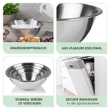 GOURMETmaxx Edelstahl-Schüsseln rund aus stabilem Edelstahl, stapelbar, spülmaschinengeeignet, zum Zubereiten, Servieren und Aufbewahren.