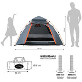 Where Tomorrow - Pop up Kuppelzelt für 3 Personen, Grau, 10 Sek. Quick-up-Aufbau, wasserdicht, leicht, kompakt und platzsparend.
