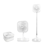 MAXXMEE Akku-Ventilator klappbar in weiß, flexibler Tisch- und Standventilator mit Schwenkfunktion und Fernbedienung.