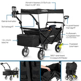 HOBERG faltbarer Bollerwagen mit Dach in Schwarz, inkl. Getränkehalter, Kühltasche, 360°-Räder und verstellbarem Griff für Freizeit und Hobby.