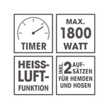 CLEANmaxx Hemdenbügler PRO mit Hosenaufsatz, max. 1800 Watt, Heißluftfunktion, Timer, 2 Aufsätze für Hemden und Hosen.
