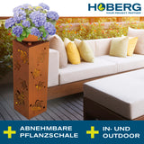 Hoberg LED Pflanzsäule "Blume" in 3D Rost-Optik mit abnehmbarer Pflanzschale und LED-Beleuchtung für Garten, Terrasse und Balkon.