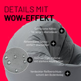 LUMALAND Sitzsack Drops (300 L) Grau mit extrastarken Nähten, abnehmbarem Bezug, starkem Abperleffekt und verdecktem Reißverschluss.