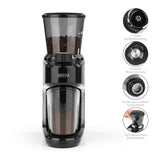 GRIND-INTENSE Elektrische Kaffeemühle - 160 g mit 15-stufigem Mahlgrad, Edelstahl-Kegelmahlwerk und abnehmbarem Bohnenbehälter.