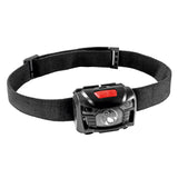 EASYmaxx Stirnlampe - schwarz/rot mit Bewegungssensor, 5 Leucht-Modi, 150 Lumen, spritzwassergeschützt nach IP44, verstellbares Kopfband.