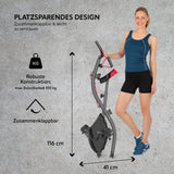 VITALmaxx Heimtrainer Fitness Bike schwarz/rot, kompakt, zusammenklappbar, mit magnetischer Bremse und Expanderbändern, robust bis 100 kg.