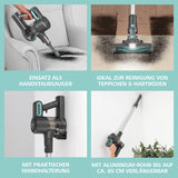 CLEANmaxx Akku-Zyklon-Staubsauger anthrazit/türkis mit 3-fach-Filter, Wandhalterung und verlängerbarem Aluminium-Rohr bis 80 cm.