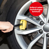 CLEANmaxx Felgenbürste mit 2 Schwämmen gelb reinigt schonend Alufelgen entfernt hartnäckigen Schmutz ohne Kratzer.
