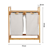 LUMALAND Bambus Wäschekorb mit 2 ausziehbaren Wäschesäcken, 73x64x33 cm, weiß, stilvoll und pflegeleicht aus Bambus.
