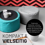 LUMALAND Sitzsack Pouf (50 L) in Aquamarin und Grau, multifunktional für In- & Outdoor als Sitzhocker und Fußschemel.