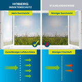 HOBERG Insektenschutzgitter mit Magnetbefestigung – Fenster – 4er-Set zeigt klare Sicht und optimalen Luftdurchlass im Vergleich zu Standardgewebe.