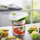GOURMETmaxx Dosenöffner vollautomatisch weiß/limegreen öffnet schnell und sicher runde Dosen ab 65 mm kabellos und ohne Verletzungsgefahr.