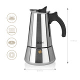 BEEM ESPRESSOMAKER - Espressokocher für 6 Tassen, Edelstahl, induktionsgeeignet, mit hitzebeständigem Griff, 19,5 cm hoch.