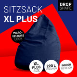LUMALAND Luxury XL PLUS Sitzsack dunkelblau, 220L Füllung, extra starke Nähte, stylischer Beanbag im Micro-Velours Look, ideal für Indoor Bereich.