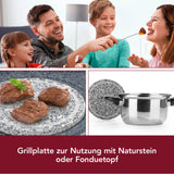 GOURMETmaxx Raclette- & Fondue-Set GRANITlook schwarz mit Naturstein-Grillplatte und Fondue-Topf für 8 Personen.
