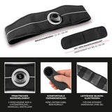 FitEngine EMS Bauchmuskelgürtel schwarz mit 4 leitfähigen Elektroden, 6 Modi, 9 Intensitätsstufen, Akku und Verlängerungsgürtel bis 140 cm.