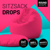 LUMALAND Sitzsack Drops (300 L) - In- & outdoor, pink, langlebig, pflegeleicht, 2in1 Sitz- und Liegekomfort, rund, voluminös.