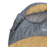Where Tomorrow Camping Schlafsack Classic Mumienschlafsack in Curry mit wasserabweisendem Außenmaterial und Kordelzug-Konturkapuze.
