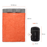 Where Tomorrow Doppelschlafsack mit Tragetasche, 2-Personen, 190 x 150 cm, orange, wasserabweisend, inkl. Kissenfach.
