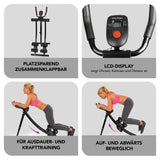 VITALmaxx Trainingsgerät Abmaxx 6 mit 5 Schwierigkeitsstufen, klappbar, LCD-Display, für Ausdauer- und Krafttraining, schwarz.