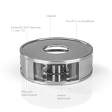 STÖVCHEN Kannenwärmer - Edelstahl, mattiert, mit fixiertem Teelichthalter und seitlicher Öffnung, passend für BEEM Teekannen Ø 7–14 cm.