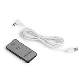 Fernbedienung und USB-Ladekabel für die Hoberg Solar-Stehlampe, kabellose LED-Lampe mit flexibler Stromversorgung.