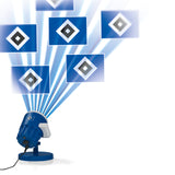 HSV LED-Motivstrahler - 7,5 Watt - blau mit Logo projiziert rotierende HSV-Logos in Blau auf Wände und Flächen innen und außen.